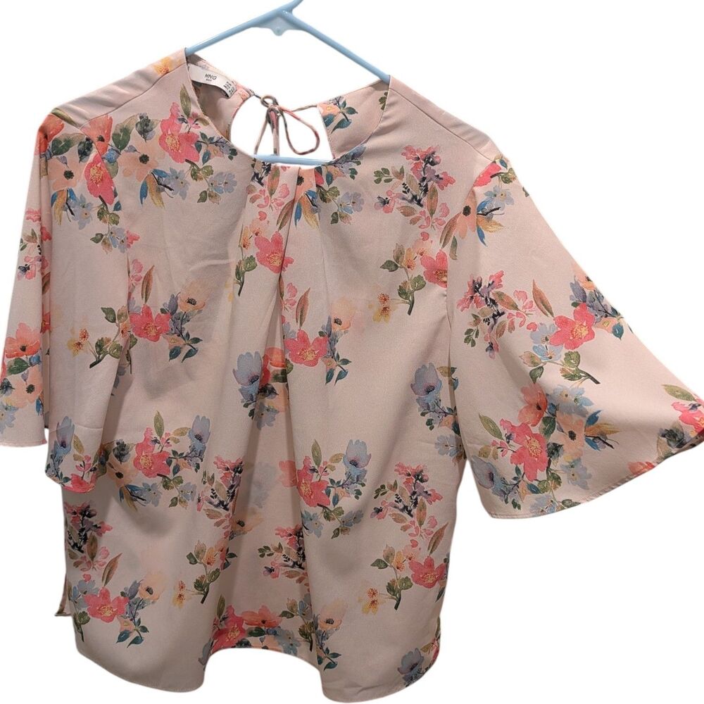 MNG Mango Suit Floral Blouse Pastel Pink Romantic Feminine Careerwear Top Sz 10